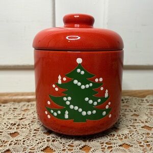 Vintage Waechtersbach Germany Red Ceramic Christmas Tree Lidded Cookie Jar 6.5”
